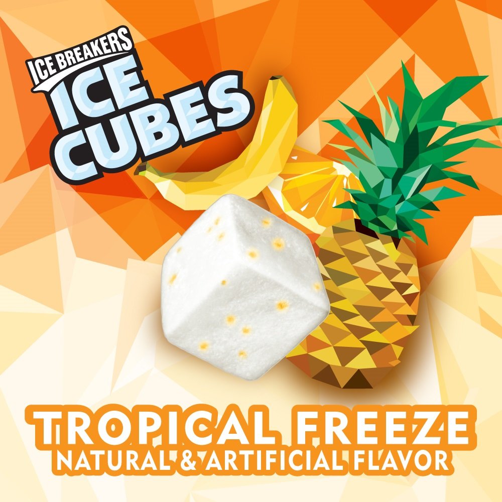 ICE BREAKERS ICE CUBES Chewing Gum, Tropical Freeze Flavor, Sugar Free, 40 Piece Cube Pack Container - Tropical Freeze flavor chewing gum, 40 sugar-free pieces.