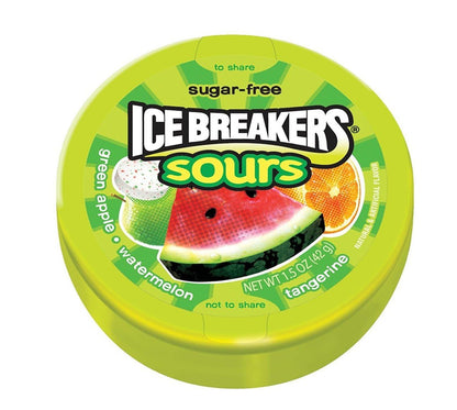 Ice Breakers Sours Sugar Free Candy with Flavour Crystals - Watermelon & Green Apple, 42g (Pack of 2) - Sugar-free watermelon and green apple sours with flavor crystals, pack of 2 x 42g.