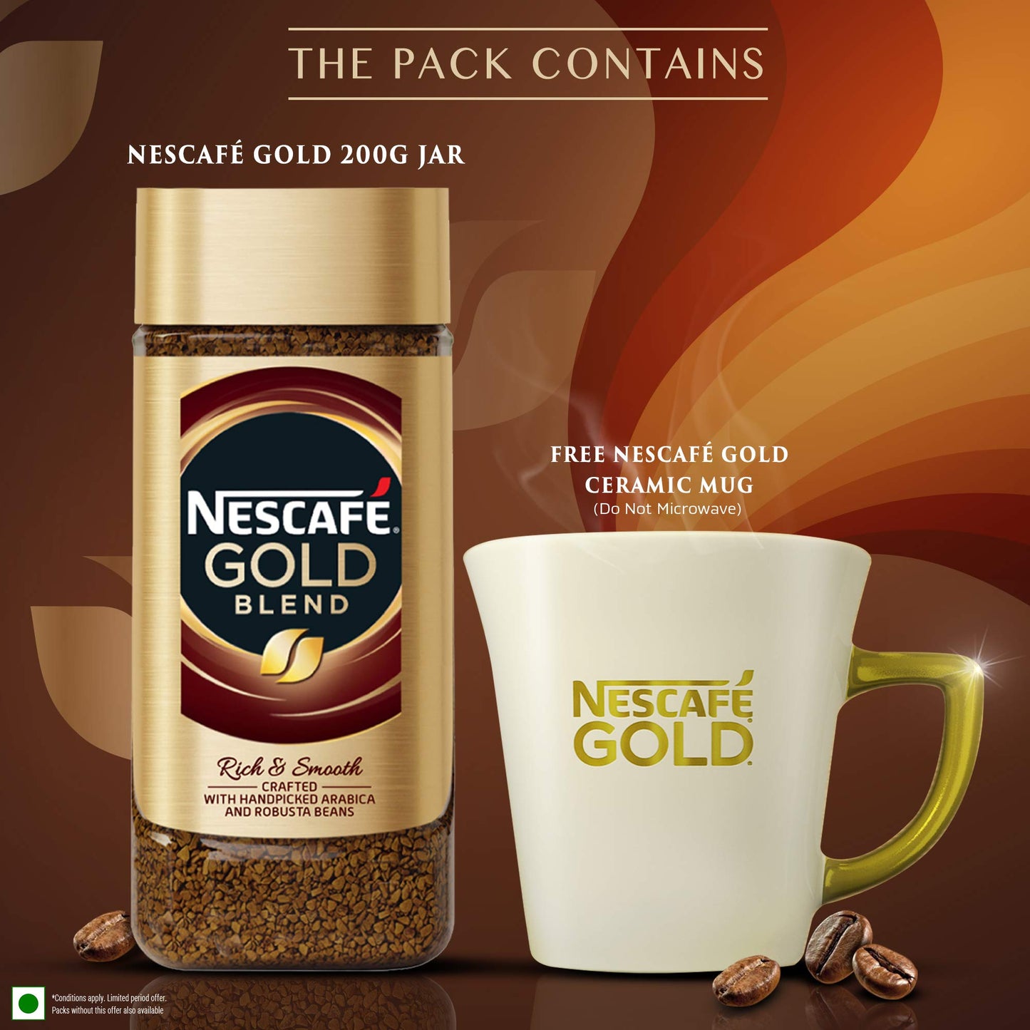 Nescafé Gold Blend Rich and Smooth Solube Instant Coffee Powder - 200 g Glass jar with Premium Ceramic Mug Free - "Rich & Smooth Gold Blend - Free Premium Mug!"