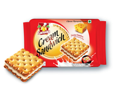 Samudra Cream Sandwich Cheese Biscuits 190g- Cheese (Each Pack)|Cheese Flavour|Cream Biscuits|Crunchy Cheese Cracker - Pack of 3