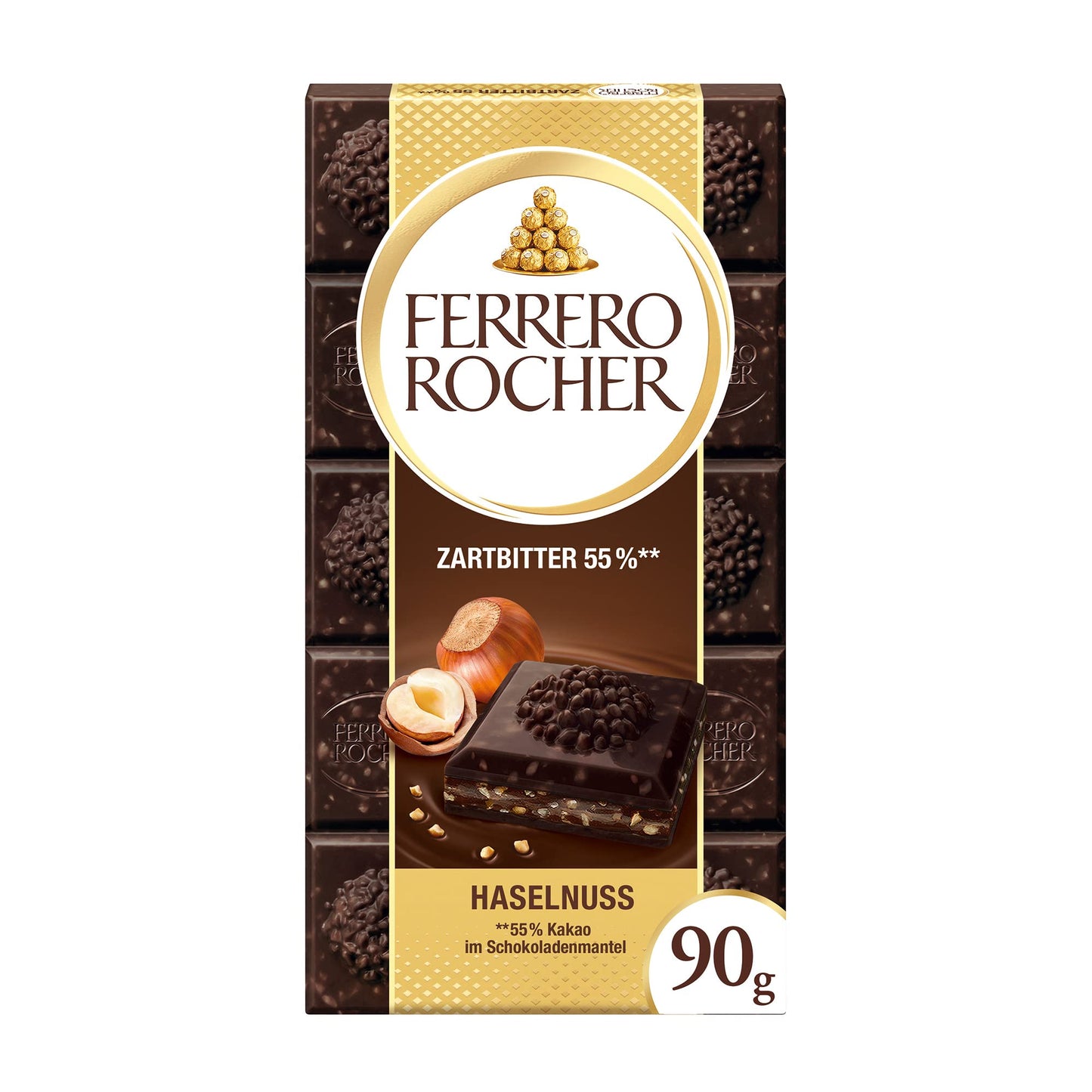 Ferrero Rocher Hazelnut 55% Dark Chocolate 90 Grams (Uk) - Rich dark chocolate!