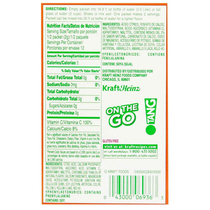 Tang On The Go Orange Sugar Free Drink Mix 6 Individual Sachet Box,(3.6g X 6) 22g