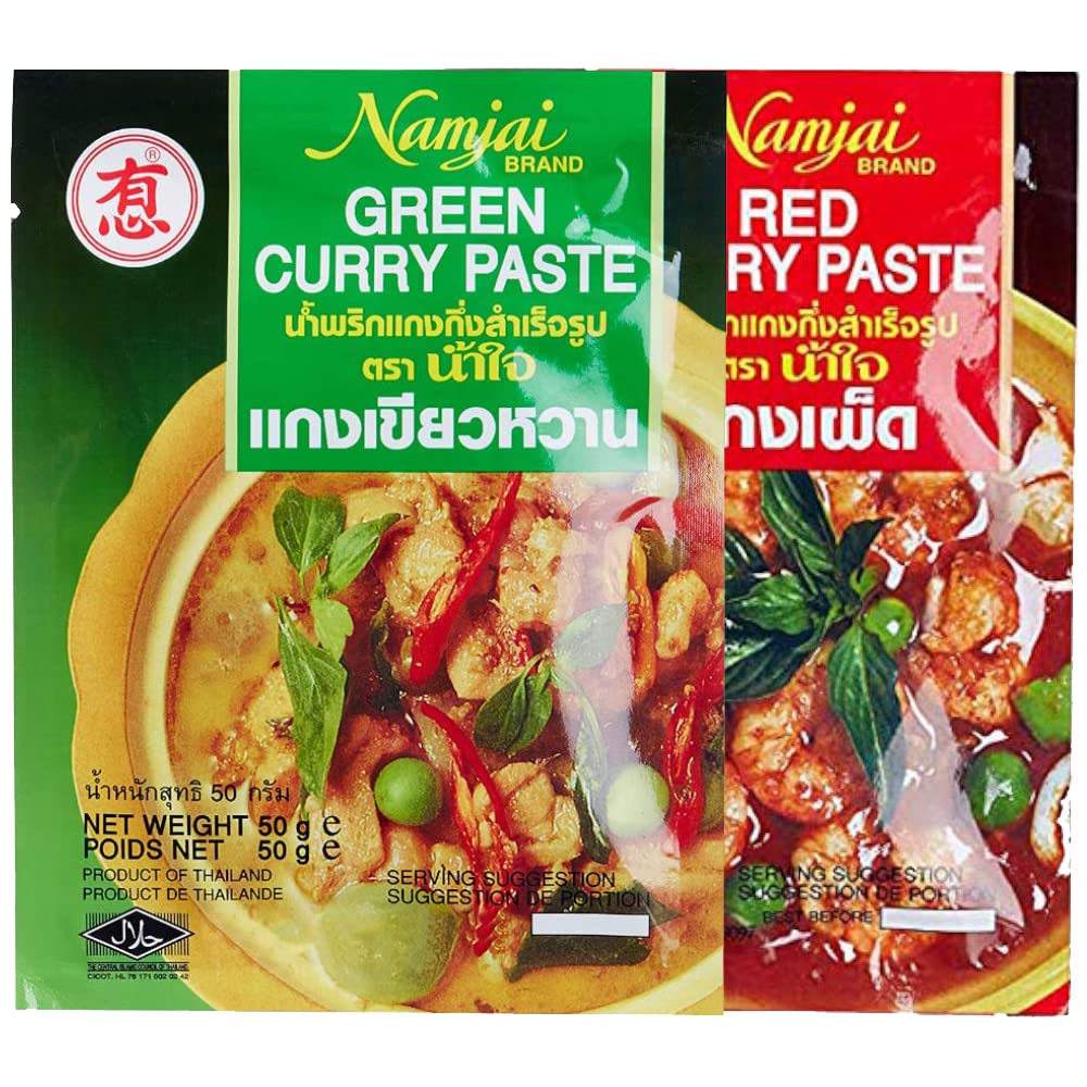 Namjai Red Curry + Green Curry Paste Combo, 2 x 50 g - "Red & Green Curry Combo!"