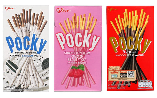 Pocky Sticks Variety Pack Coverd With Crunchy Biscuit, Chocolate, Strawberry, Cookies & Cream 70 Grams Each Pack Of 3 - "Assorted Pocky pack!"