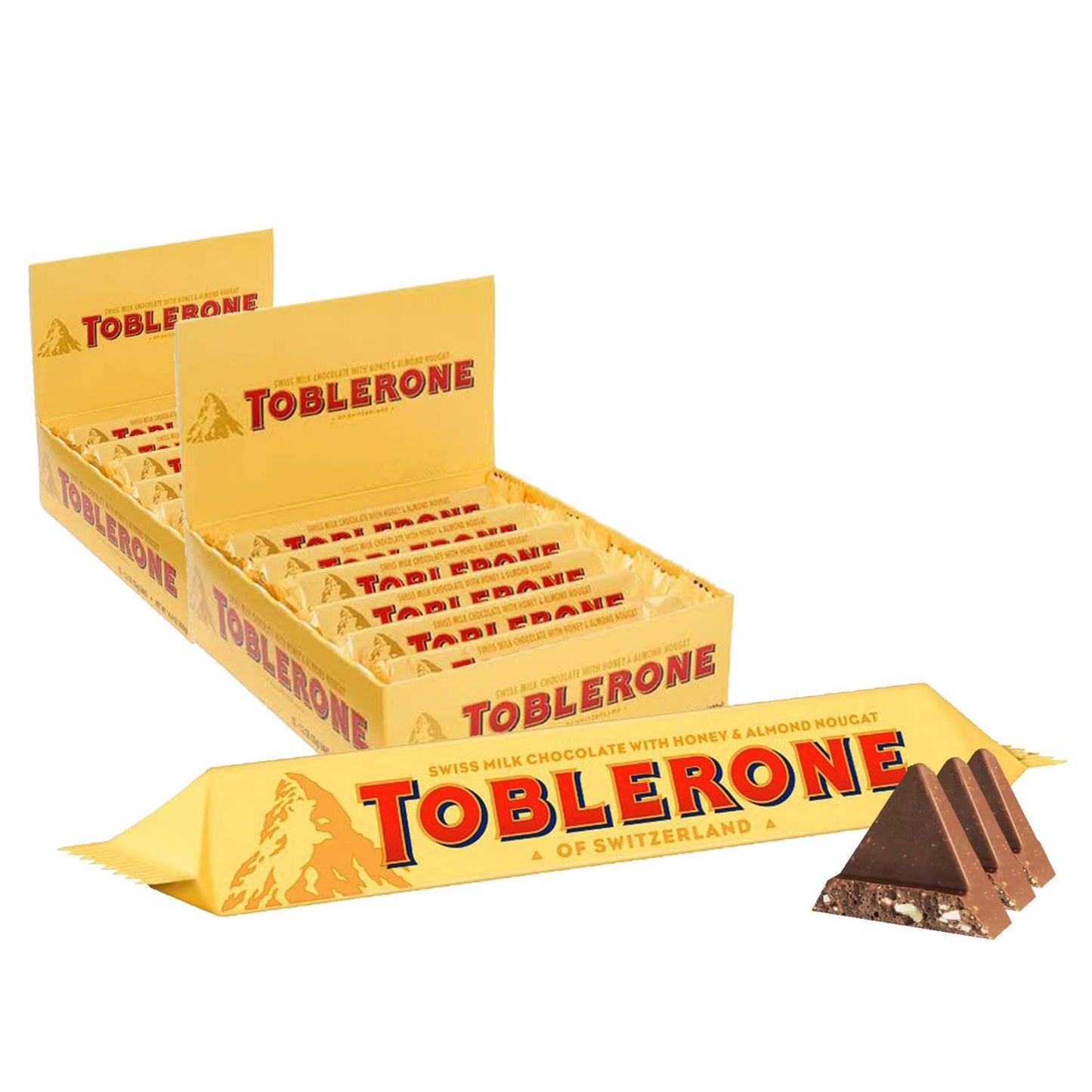 Toblerone Swiss Milk Chocolate with Honey and Almond Nougat Pack of 12 Pouch, 12 x 50 g