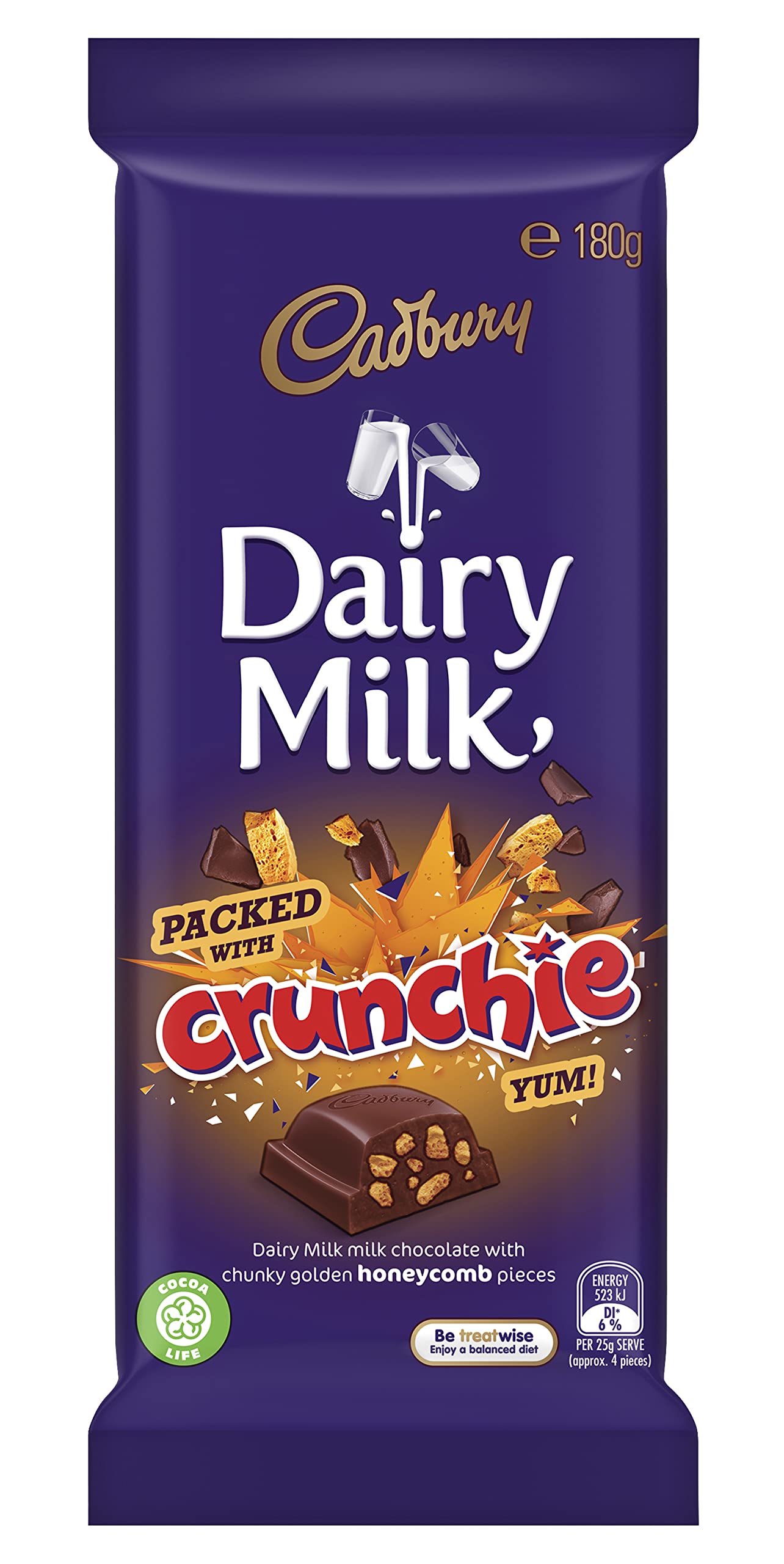 Cadbury Crunchie Dairy Milk, Chunky Golden Honeycomb, Milk Chocolate, Ideal for Gifting, Birthday Gift 180g - Chunky honeycomb treat