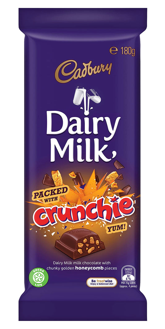 Cadbury Crunchie Dairy Milk, Chunky Golden Honeycomb, Milk Chocolate, Ideal for Gifting, Birthday Gift 180g - Chunky honeycomb treat