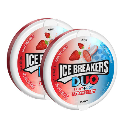 Ice Breakers Duo Fruit and Cool Strawberry Mints Pack of 2, x 36 g - Double pack of strawberry mints, fruity and cool, 36g each.