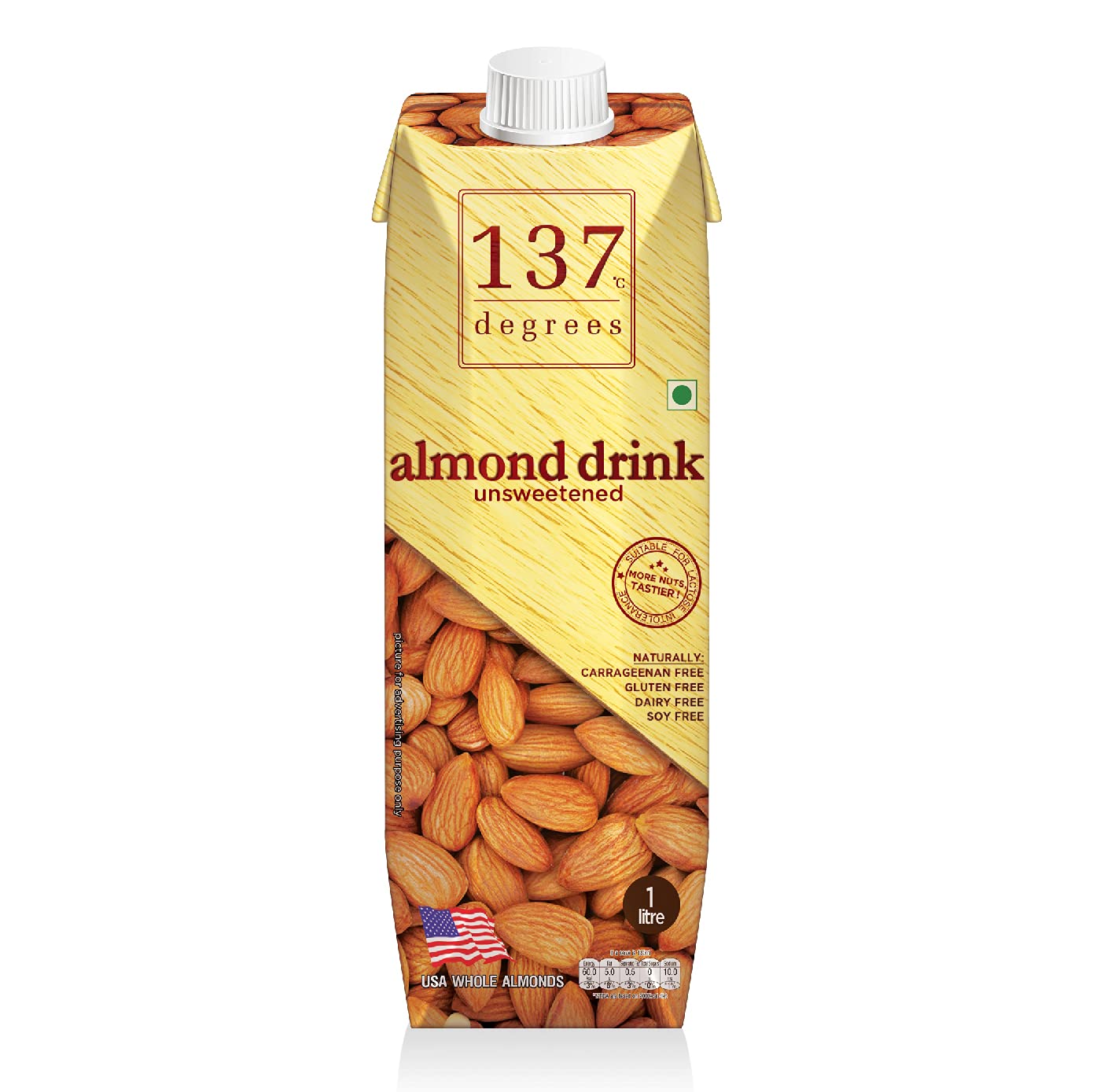 137 Degrees Almond Drink Unsweetened - 1 Litre [Non-Dairy, Vegan, Lactose-Free, Gluten-Free] - Pure Plant-Based Goodness!