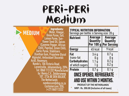 Nando's Peri Peri Chilli Sauce - Medium, 250Gram, Product Of Netherlands - "Medium Peri Peri Delight!"