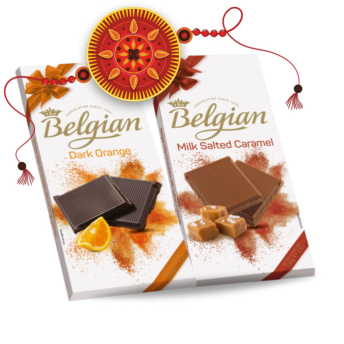 The Belgian Exclusive Diwali Combo Pack of Milk Bar With Salted Caramel and Dark Orange Bar, Ideal for Gifting, Original Chocolate, Chocolate Collection, 200g