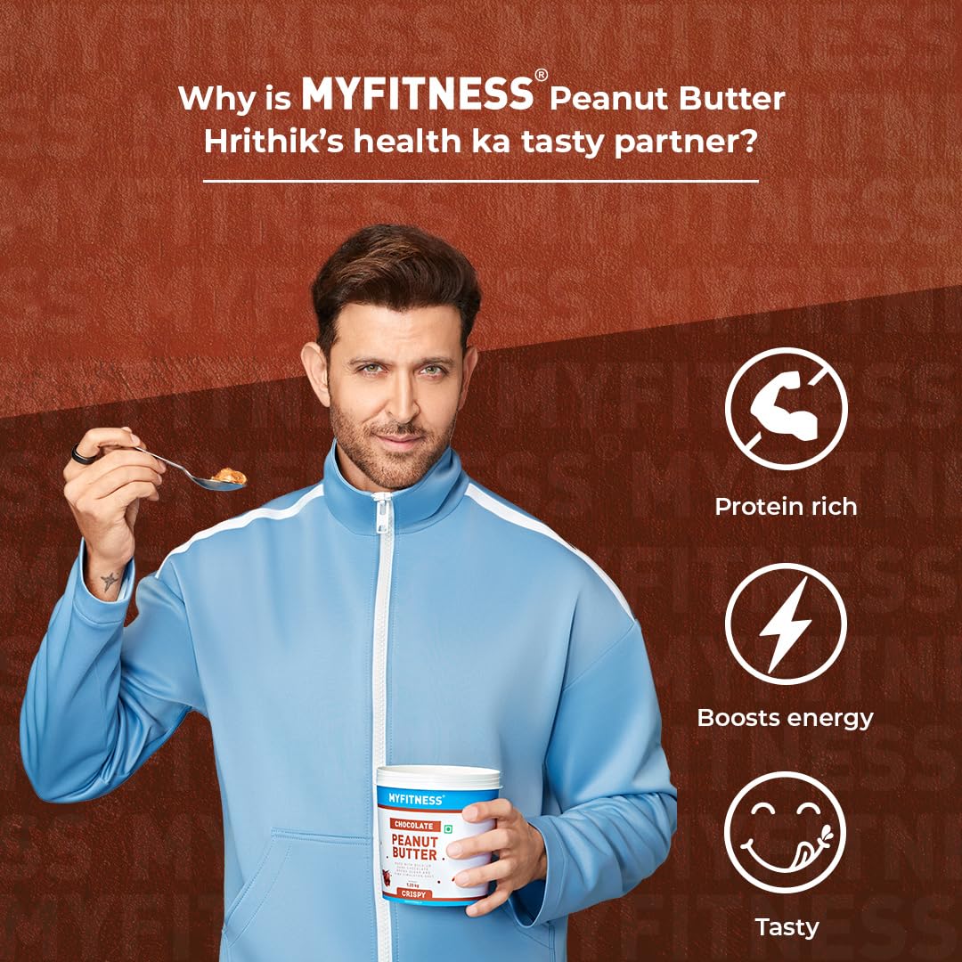 MYFITNESS Chocolate Peanut Butter Crispy 510g | 21g Protein | Dark Chocolate | Tasty Nut Butter Spread | Cholesterol Free, Gluten Free | Crispy Peanut Butter | Zero Trans Fat | Guilt Free Diet Snack