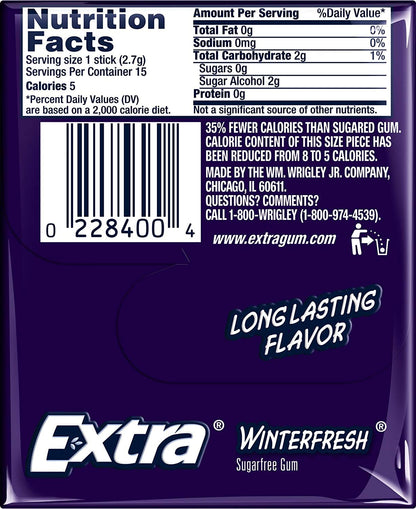 Wrigley's Extra Sugar-Free Winterfresh - 15 Sticks, Pack of 2 - Experience Winter Freshness!