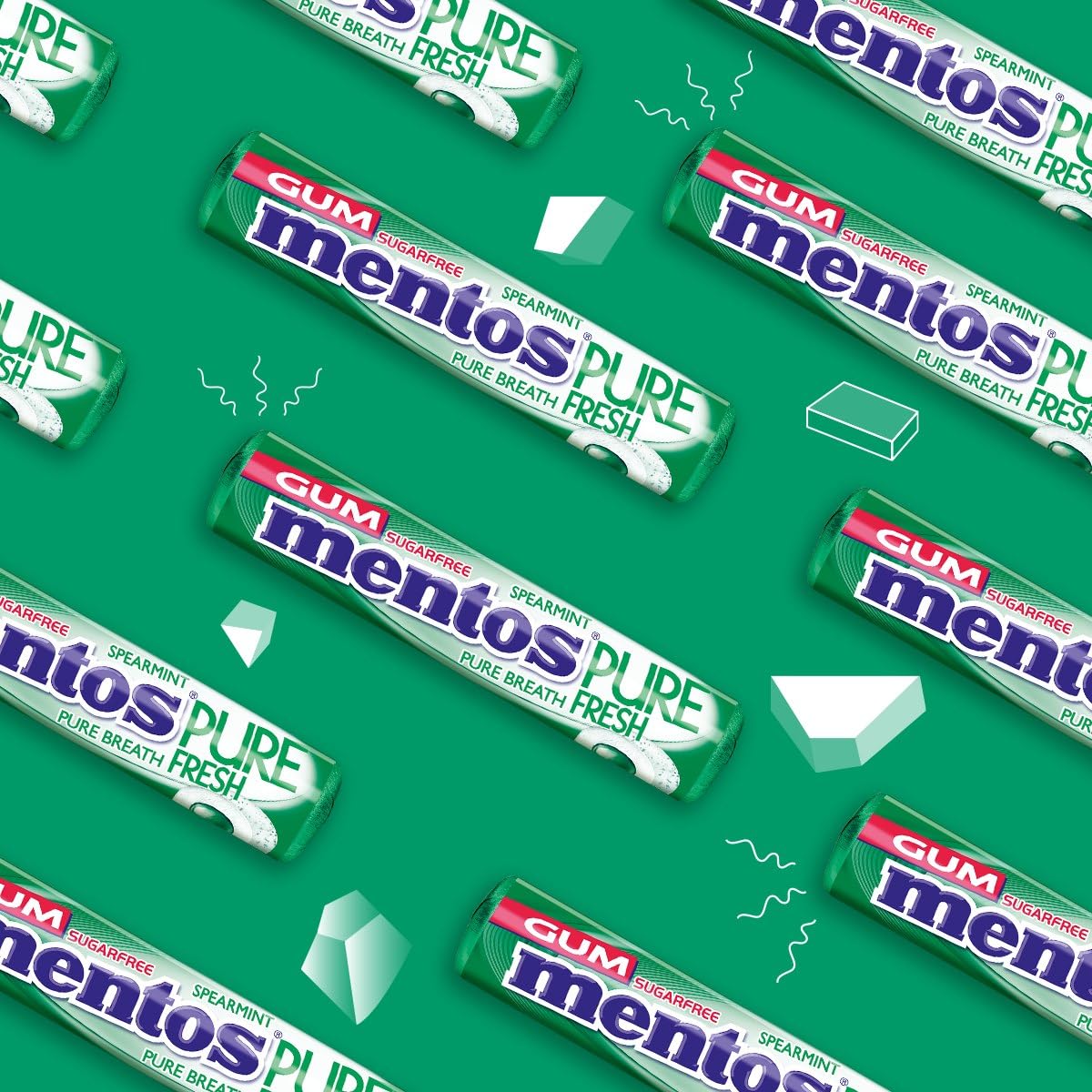 Mentos Sugarfree Pure Fresh, Spearmint, 24 x 15.5 g - "Spearmint Fresh Burst!"