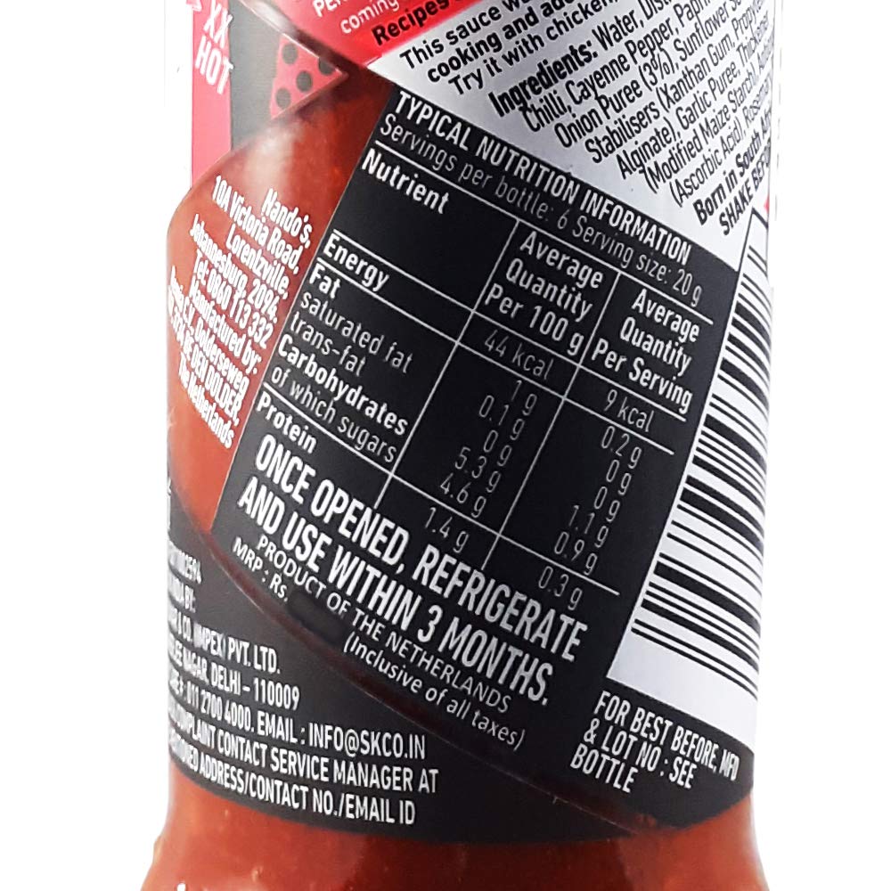 Nando's Peri Peri Chilli Sauce - XX Hot, 125g, Pack of 2, Product of The Netherlands - "Double XX Hot Peri Peri!"