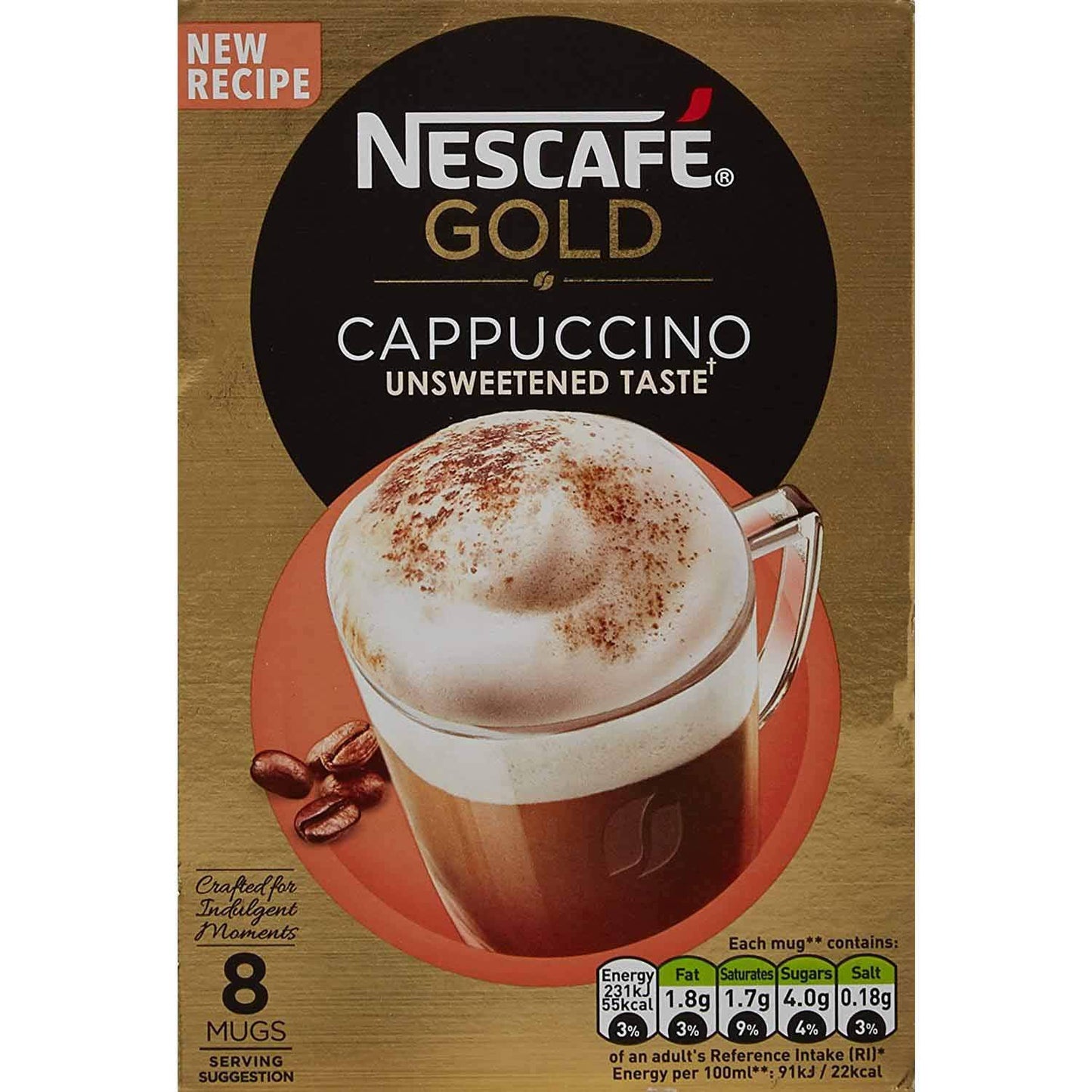 Nescafe Gold Cappuccino Unsweetened Taste, 8 Mugs - 113.6g (8x14.2g) - "Unsweetened Gold Cappuccino - 8 Mugs of Perfection!"