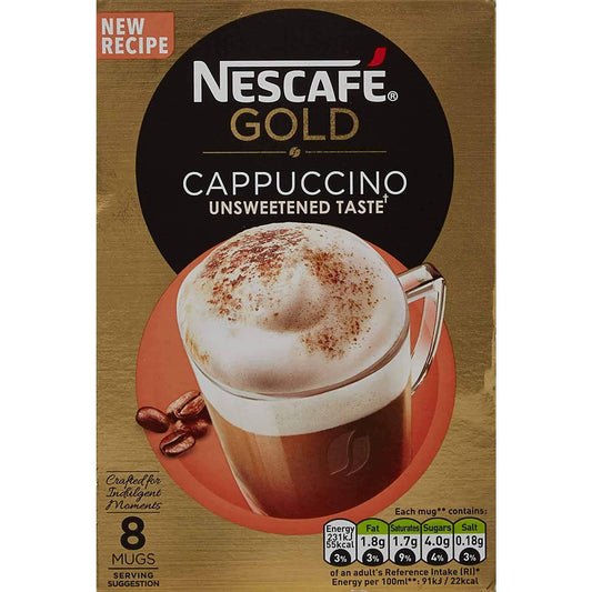 Nescafe Gold Cappuccino Unsweetened Taste, 8 Mugs - 113.6g (8x14.2g) - "Unsweetened Gold Cappuccino - 8 Mugs of Perfection!"