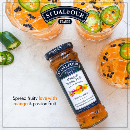 ST. DALFOUR Mango & Passion Fruit Fruit Spread 284 G | No Added Sugar | 100% From Fruit | No Added Preservatives, Colours, Flavors Or Sweeteners | No Corn Syrup | Traditional French Recipe