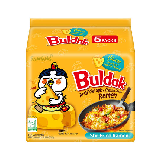 Samyang Ramen Korean Noodles Hot/Mild/Stir Fries/Soups (Buldak Cheese, 0.5 Pack), 4.93 Ounce (Pack of 5) - Cheesy Bliss in Every Bite