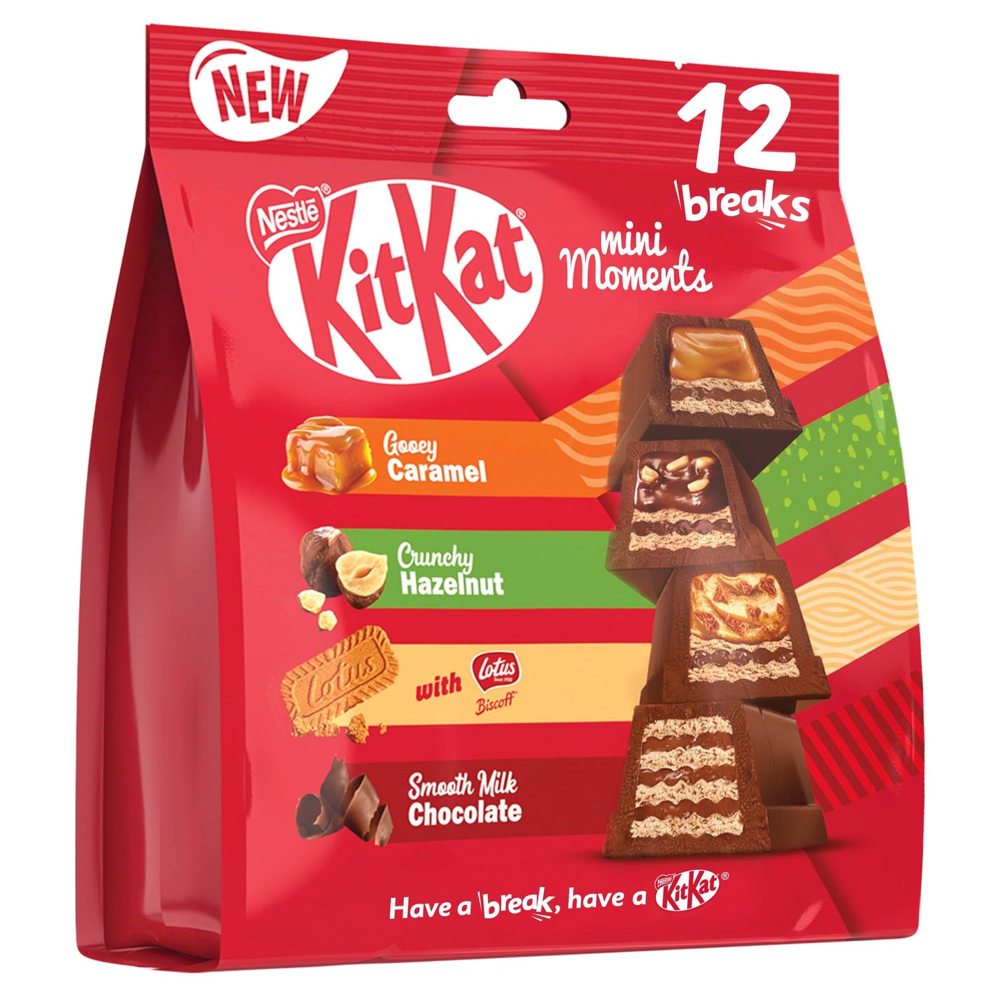 Nestle Kitkat Mini Moments With An New Flavours Of Gooey Caramel, Crunchy Hazelnut, Lotus Biscoff & Smooth Milk Chocolate (Pack Of 2) x 201g