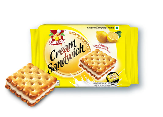 Samudra Lemon Flavour Cream Sandwich Biscuit | Cream Biscuits | Lemon Biscuits | Lemon Sandwich Biscuits- PACK OF 3 (190g Each)