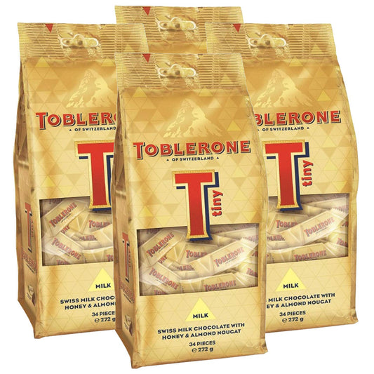 Toblerone Swiss Milk Chocolate with Honey & Almond Nougat Pouch, 4 X 272 g