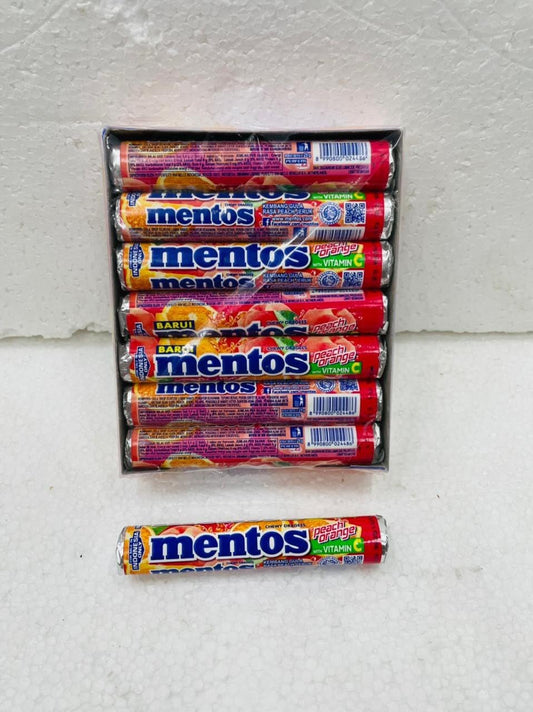 Mentos Roll Chewing Gum Roll 29g Each - Box of 14 (Peach-Orange) - "Peach-Orange Chewing Gum Roll!"