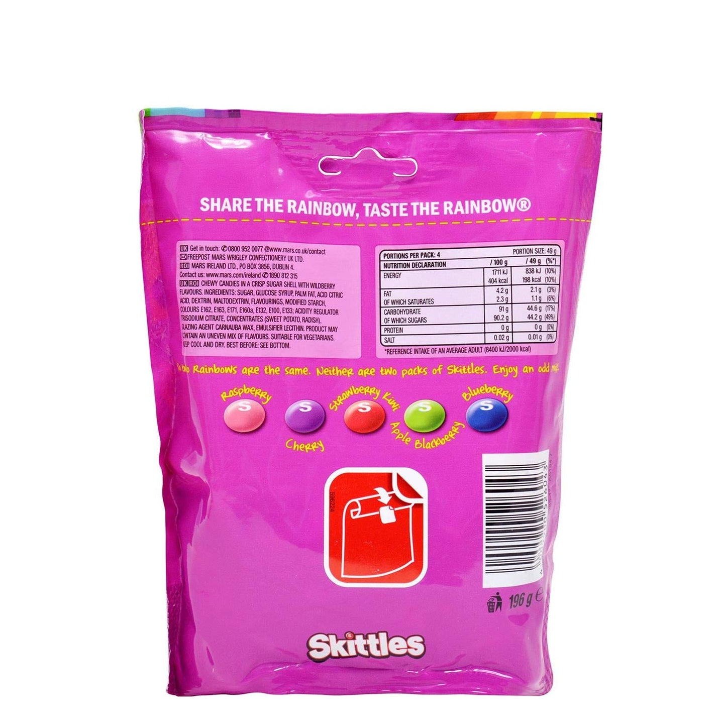 Skittles Wild Berry Flavour Candy Packet, 196g