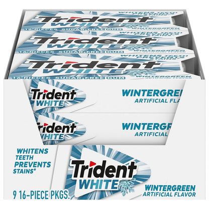 Trident White Sugar Free Gum, 16 Count (Pack of 9) (Wintergreen)