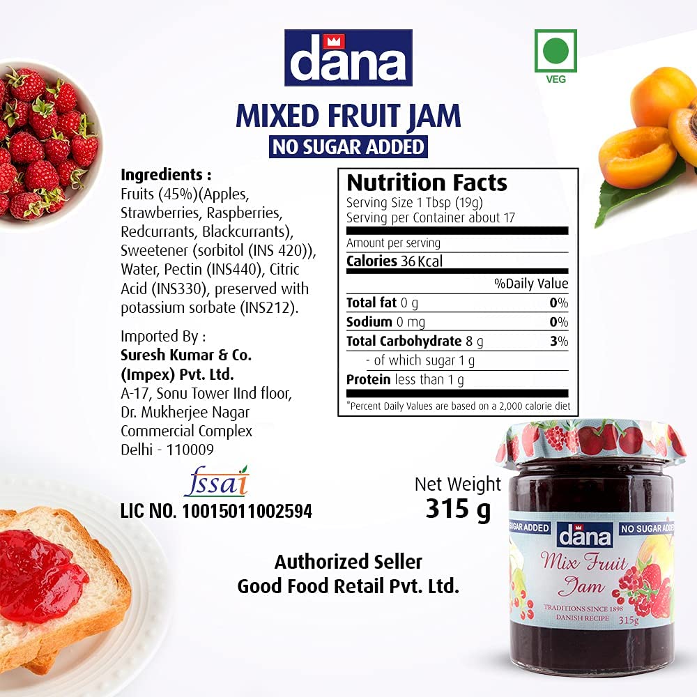 DANA Mixed Fruit Diabetic Spread, 315g, Pack of 2, Product of Poland - Diabetic delight!