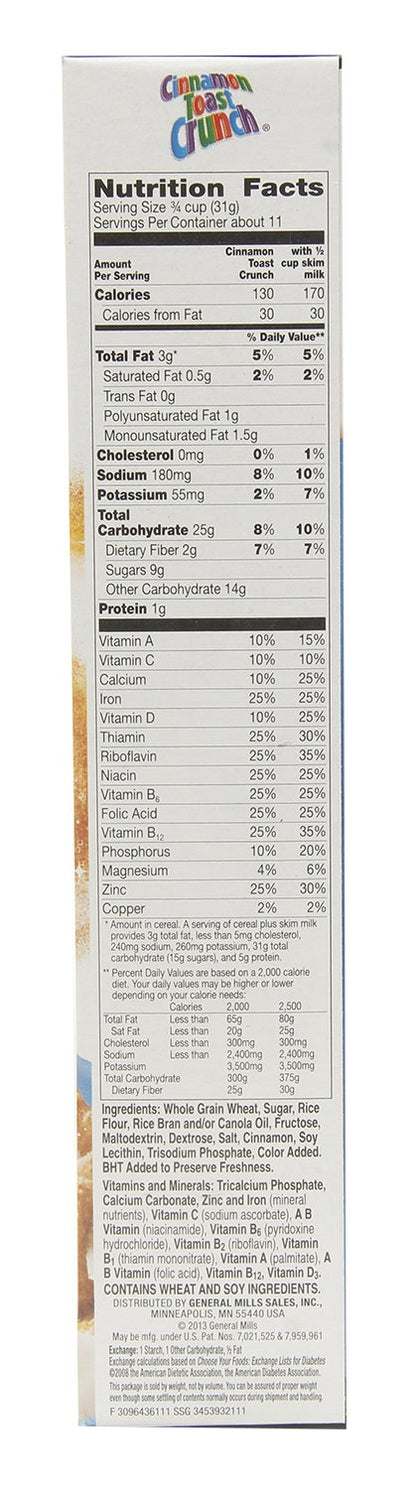 General Mills Cinnamon Toast Crunch - 345g Carton - Start your day with the sweet and spicy flavor of Cinnamon Toast Crunch