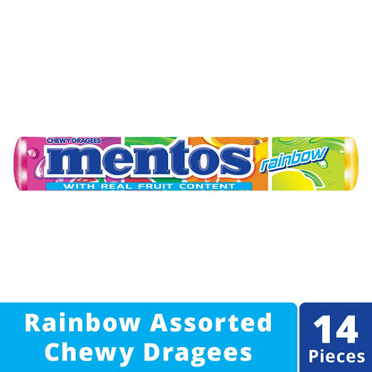 Mentos Rainbow Roll Candy - Assorted Flavours, 36.4g - "Assorted Flavour Rainbow Candy!"