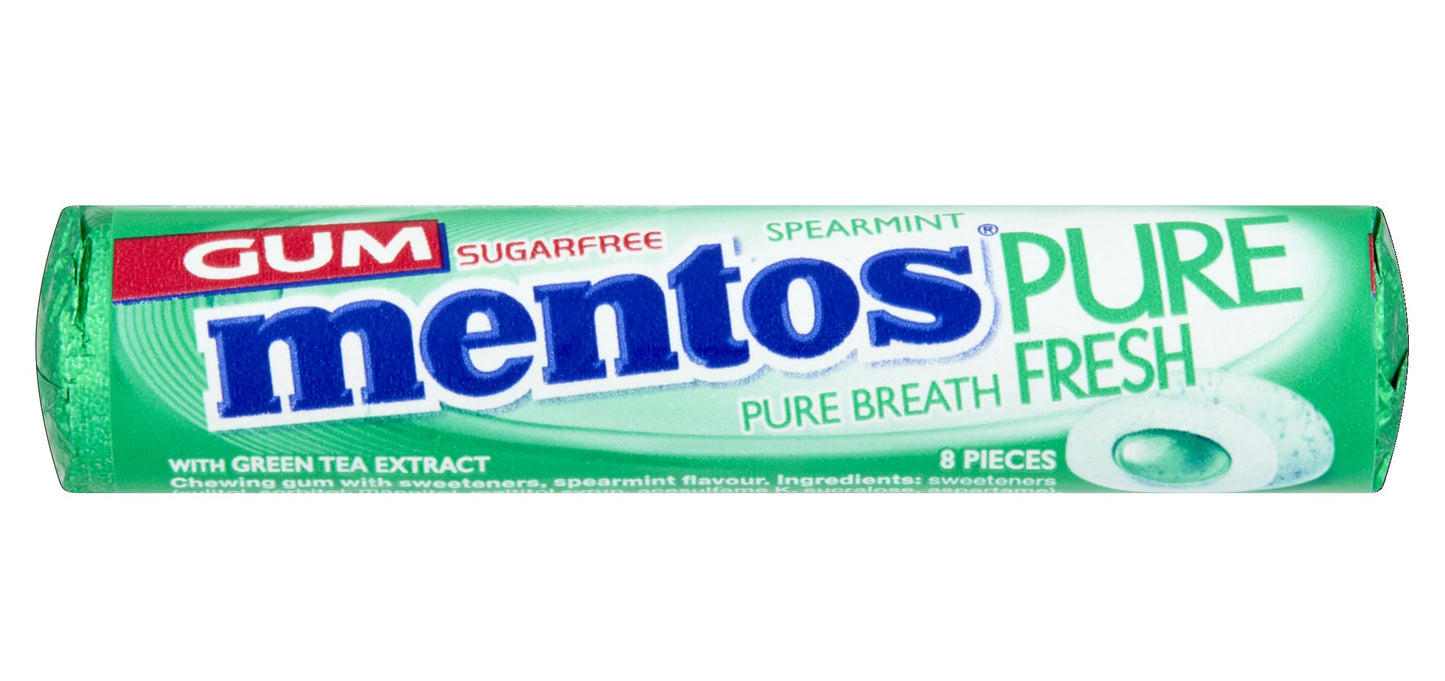 Mentos Sugarfree Pure Fresh, Spearmint, 24 x 15.5 g - "Spearmint Fresh Burst!"