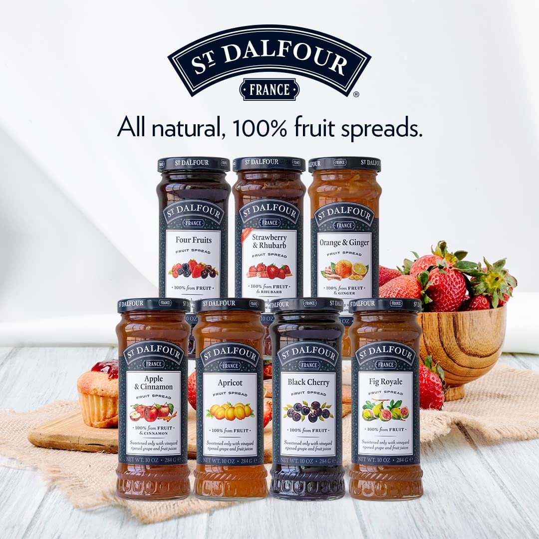 ST. DALFOUR Strawberry & Rhubarb Fruit Spread 284 G, No Added Sugar, 100% From Fruit, No Added Preservatives, Colours, Flavors Or Sweeteners, No Corn Syrup, Traditional French Recipe