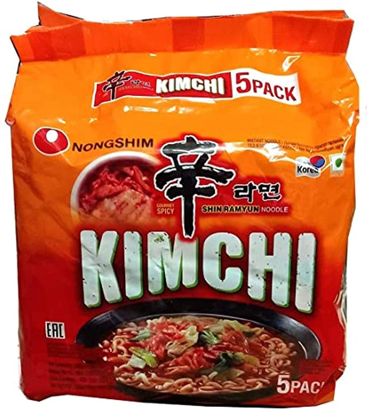 Nongshim Kimchi Ramyun Noodle, 120 G (Pack Of 5), Vegetarian, 600 grams - "Nongshim Kimchi Ramyun - 5 Pack, 120g Each of Veggie Kimchi Delight!"