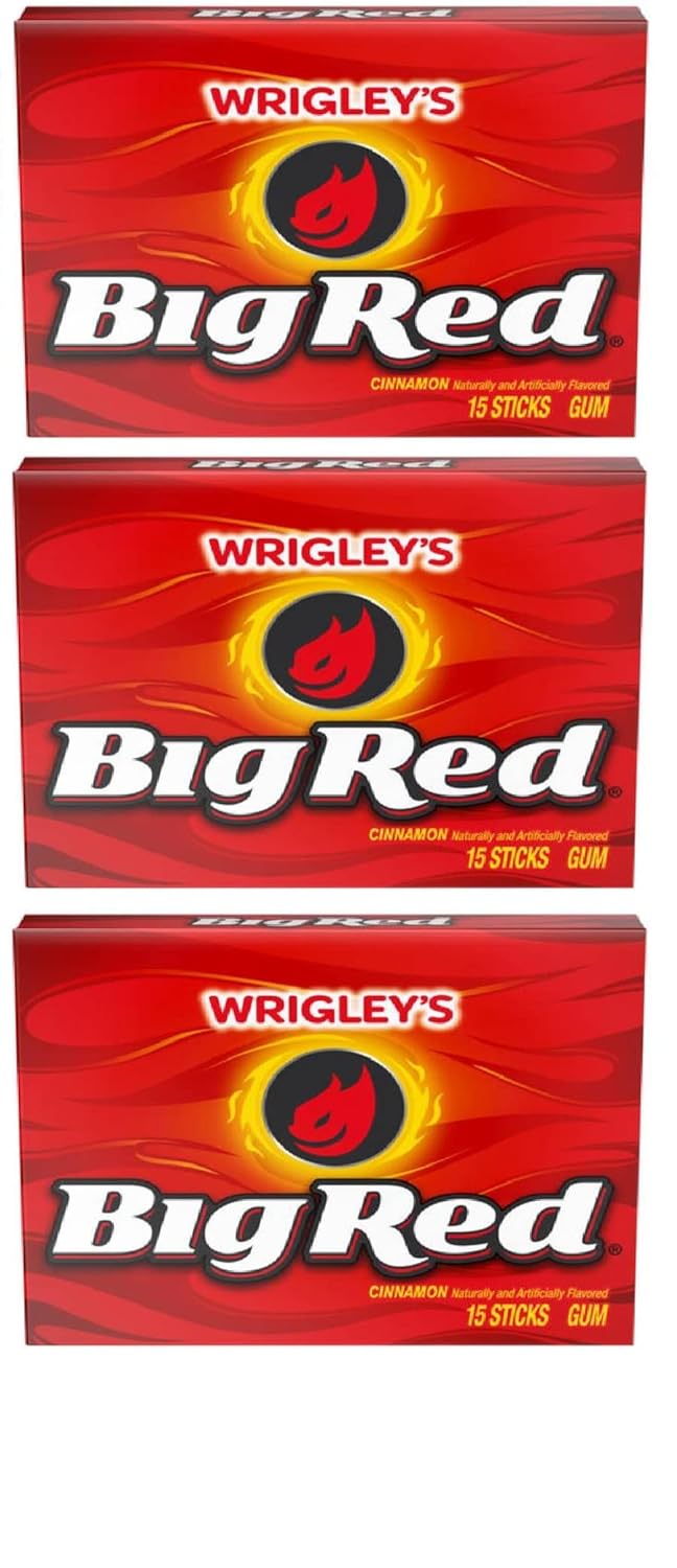 Wrigley's Big Red Cinnamon Naturally & Artifically Flavored Gum Each Contain 15 Sticks Pack Of 3