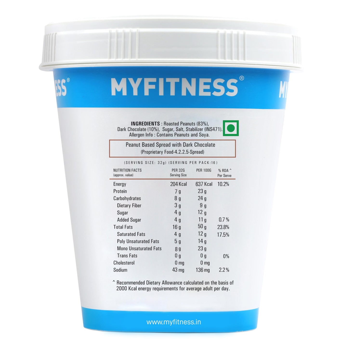 MYFITNESS Chocolate Peanut Butter Crunchy 510g | 23g Protein | Tasty & Healthy Nut Butter Spread | Dark Chocolate | Vegan | Cholesterol & Gluten Free | Crunchy & Nutty Peanut Butter | Zero Trans Fat