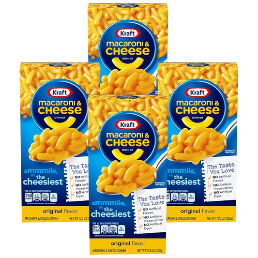 Kraft Macaroni & Cheese Dinner, Original Flavor, 4 x 206 g - "Family Cheesy Delight!"