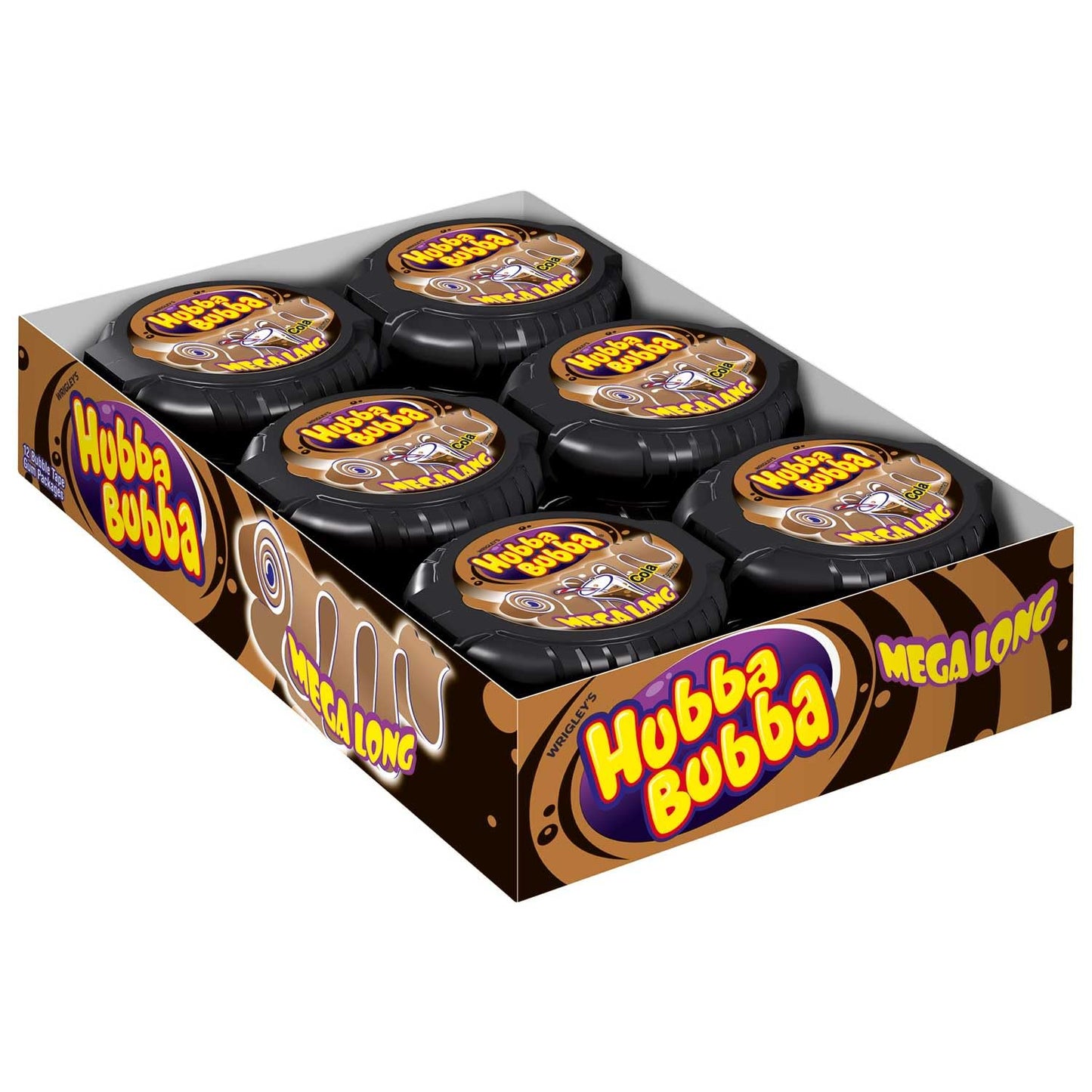 Hubba Bubba Bubble Tape Cola Gum, 56g Each - Box of 12 - A box of twelve cola-flavored bubble tape, 56g each.