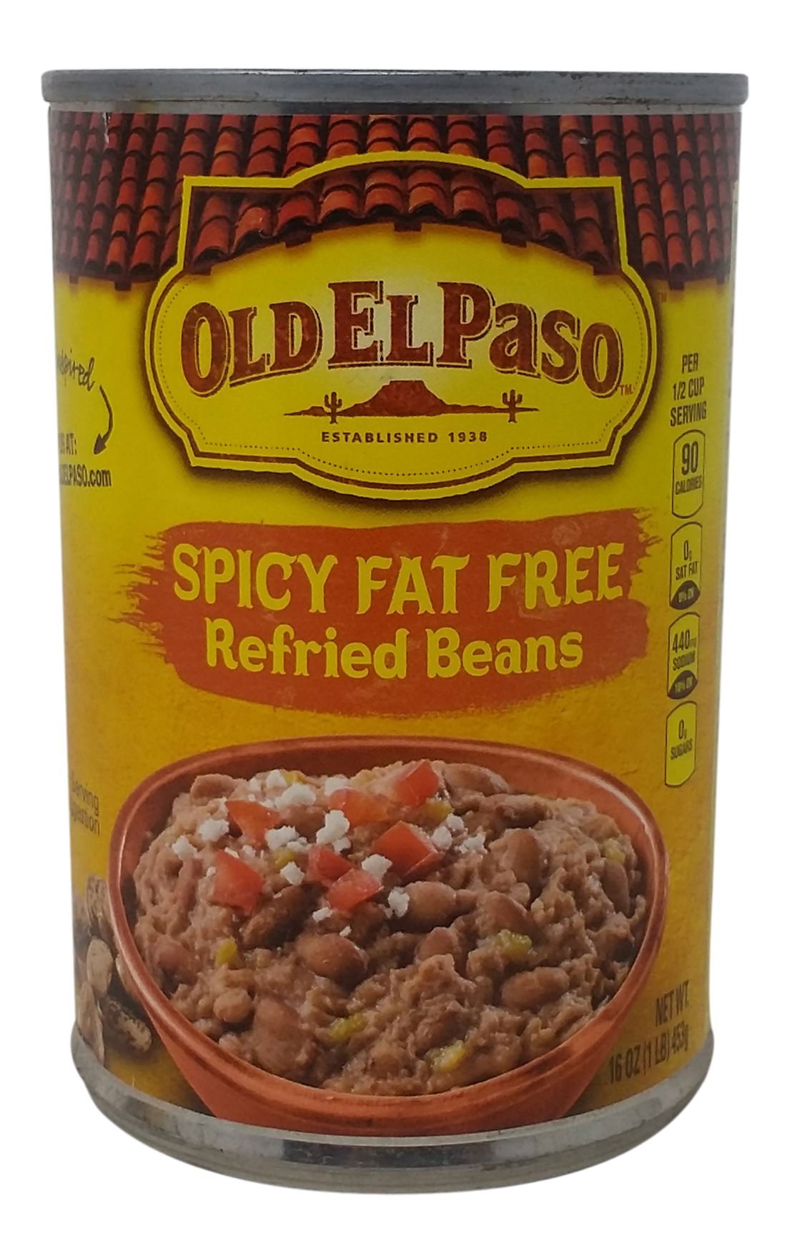 Old El Paso Fat Free Refried Beans - Spicy, 453g Tin - "Spicy and fat-free!"