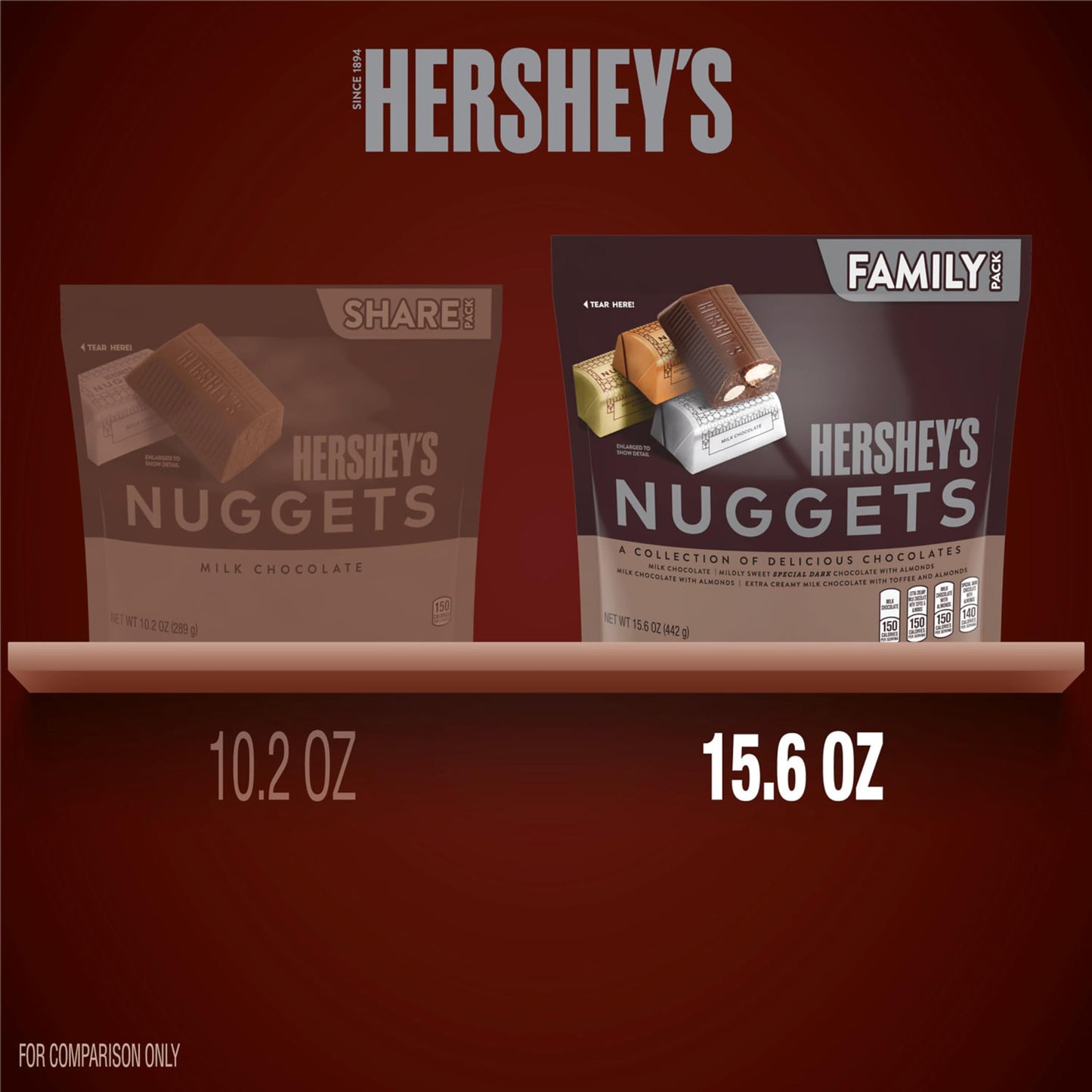 Hershey's Nuggets Assortment Chocolate Family Pack, 442 g - A family-sized pack of assorted chocolate nuggets, 442g of delicious variety.