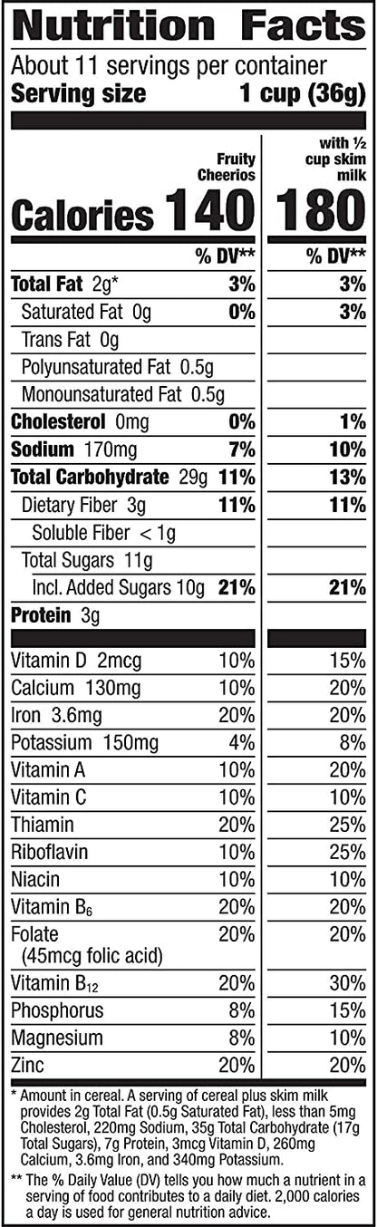 Fruity Cheerios, Oatmeal Cereal, Gluten Free, 402g - Fruity Cheerios cereal! Gluten-free and packed with fruity flavors for a delicious and healthy breakfast!