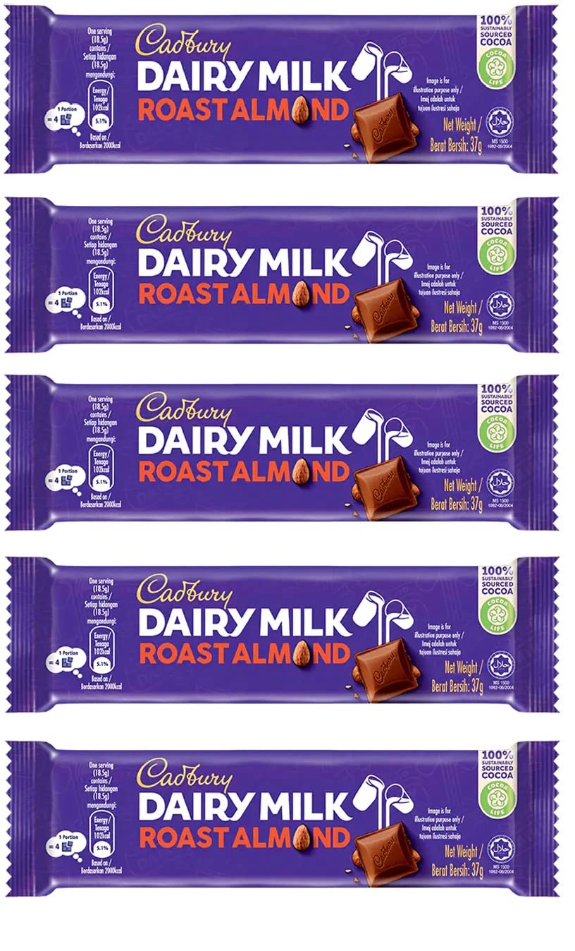 Cadbury Dairy Milk Roast Almond 37g Pack of 5 (Malaysia) - Roasted almond goodness