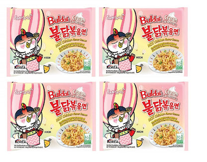 Samyang Buldak Cream Carbonara Hot Chiken Flavor Ramen Stir-Fired Noodle 140gm*4Pack (Pack of 4) (Imported)