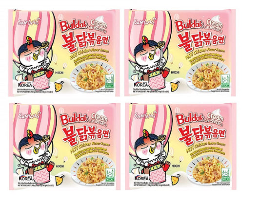 Samyang Buldak Cream Carbonara Hot Chiken Flavor Ramen Stir-Fired Noodle 140gm*4Pack (Pack of 4) (Imported)