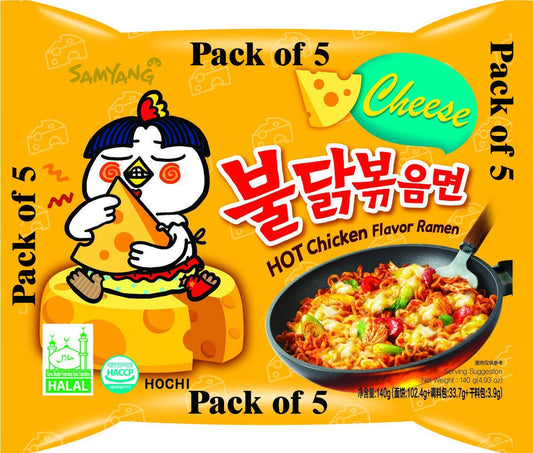 Samyang Hot Chicken Flavor Noodles Cheese 140 GMS (Pack of 5)