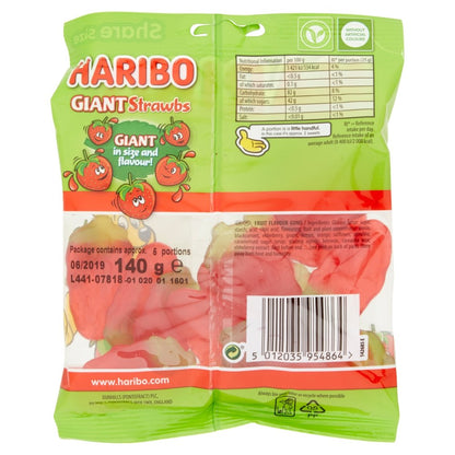 HARIBO Giant Strawbs, 140 g - Enjoy the classic taste of giant strawberry gummies.