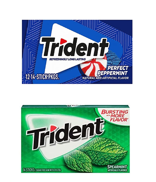 Trident Sugar Free Chewing Gum Perfect Peppermint Flavor, 14 Sticks, 26 g And Spearmint Flavor, 14 Sticks, 26 g