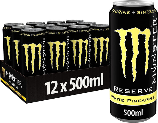 Monster Reserve White Pineapple, Yellow, Carbonated Energy Drink 500ml (Pack Of 12) - "Pineapple Reserve Delight!"