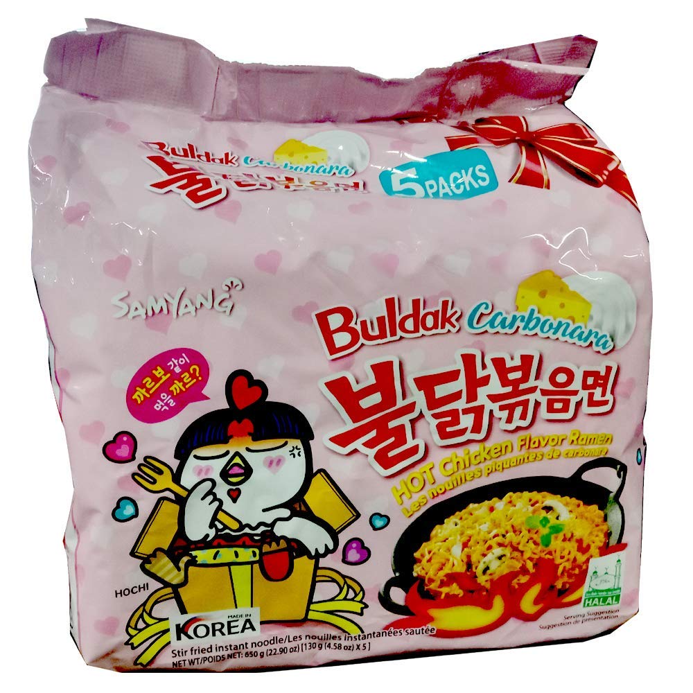 Sam Yang Samyang Buldak Carbo Hot Chicken Flavour Ramen Instant Korean Noodles-130Gm*5Pack(5Pack Combo)(Imported)